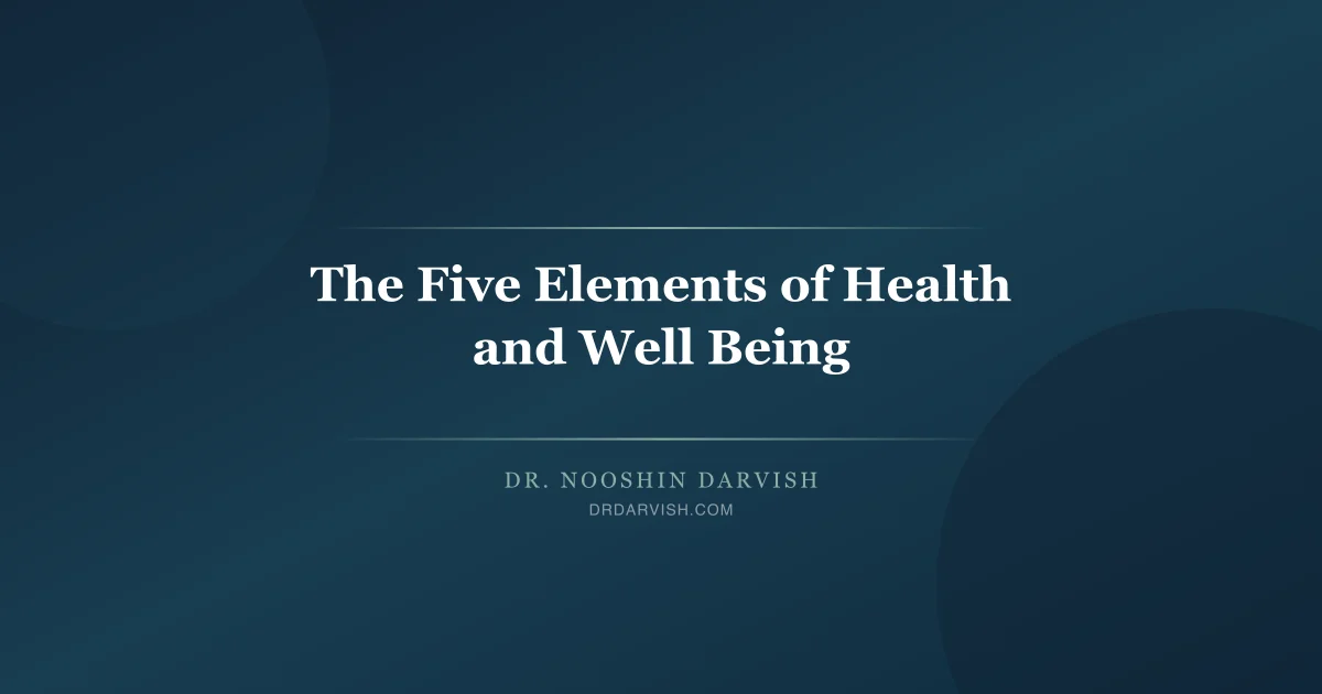 Dr. Darvish presenting the five foundational elements of holistic health and wellbeing