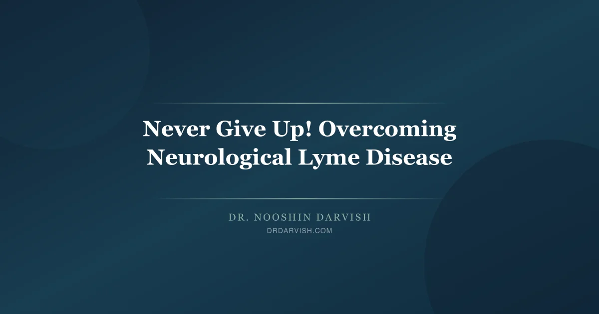 Patient Carmen McKnight sharing her recovery story from neurological Lyme disease with Dr. Darvish